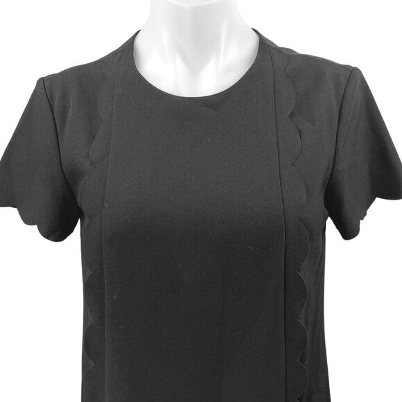 Tahari Women's Black Scalloped Short Sleeve Mini Career Shirt Shift Dress Size 4 - Picture 3 of 5
